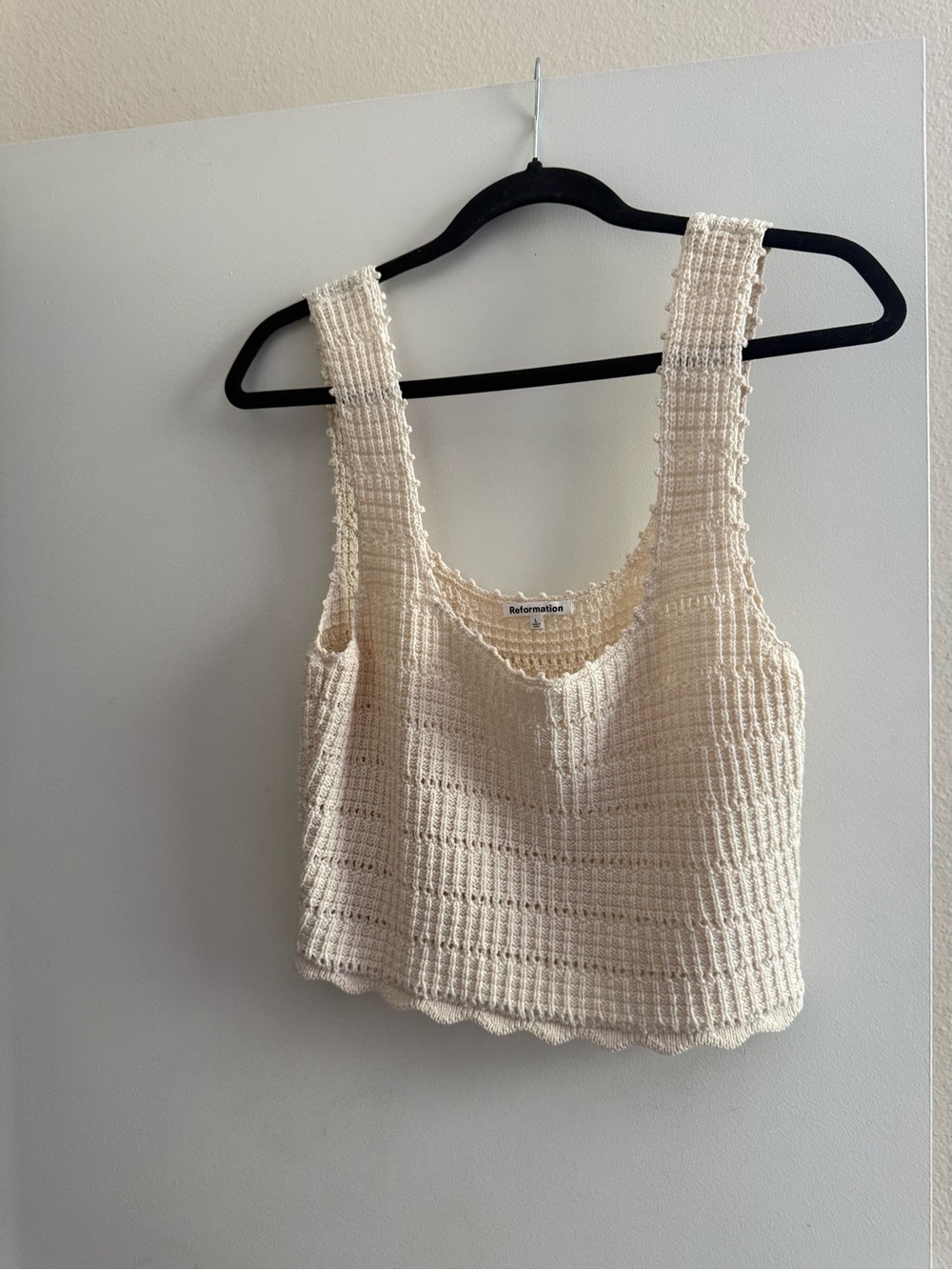 Reformation Cream Cropped Crochet Tank Top